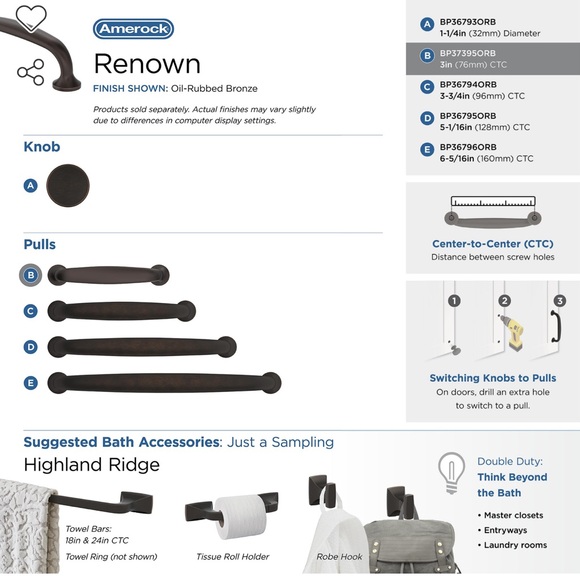 AMEROCK | Renown Collection. 3" Centers Renown Cabinet Pull In Oil Rubbed Bronze - Picture 4 of 7